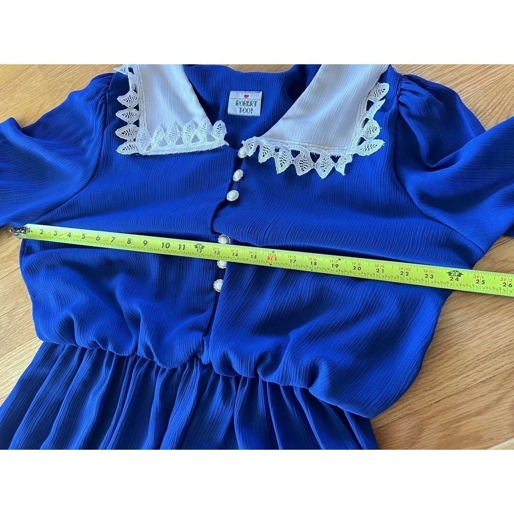 Vtg 80s Dress Lace Collar Pearl Buttons Midi Sz L XL Long Sleeve Victori… - Picture 8 of 9